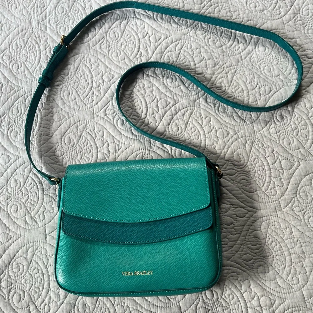 Vera Bradley Twice as Nice Crossbody Leather Bag in Teal/Aqua Colors “Like New” - Picture 2 of 14